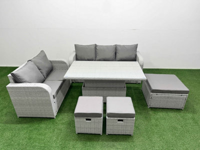 Fimous 8 Seater Pe Rattan Wicker Garden Furniture Conservatory Sofa Set Adjustable Lifting Table 3 Stool from B&Q
