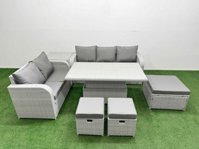 Fimous 8 Seater Pe Rattan Wicker Garden Furniture Conservatory Sofa Set Adjustable Lifting Table 3 Stool Side Table