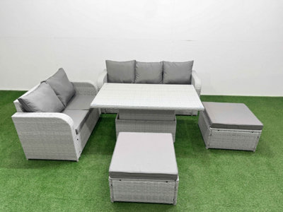 Fimous 7 Seater Pe Rattan Wicker Garden Furniture Conservatory Sofa Set Adjustable Lifting Table 2 Big Footstool