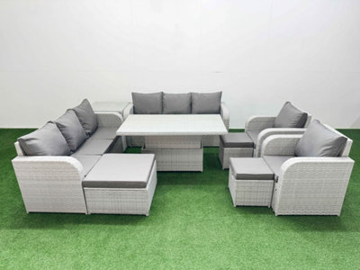 B&Q -  Pe Rattan High Back Lounge Sofa Set Adjustable Lifting Dining Or Coffee Table & Chairs Set 3 Stools Side Table