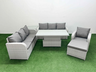 Fimous 8 Seater Poly Rattan Outdoor Garden Furniture Adjustable Lifting Dining Or Coffee Table Sofa Set Big Footstool Side Table