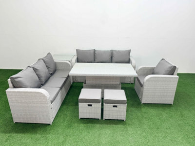 Fimous 9 Seater Poly Rattan Outdoor Garden Furniture Adjustable Lifting Dining Or Coffee Table Sofa Set Stools Side Table