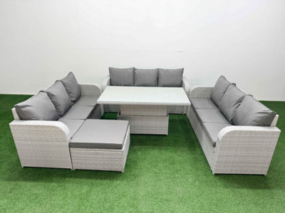B&Q -  10 Seater Outdoor Garden Furniture Set Adjustable Lifting Dining Or Coffee Table 3 Seater Sofa Big Footstool Light Grey