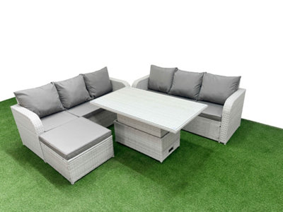 Fimous Outdoor Garden Furniture Sets 7 Seater Adjustable Lifting Dining Or Coffee Table High Back Lounge Sofa Big Footstool from B&Q