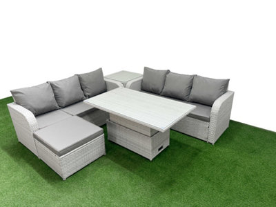 Fimous Outdoor Garden Furniture Sets 7 Seater Adjustable Lifting Dining Or Coffee Table Lounge Sofa Big Footstool Side Table