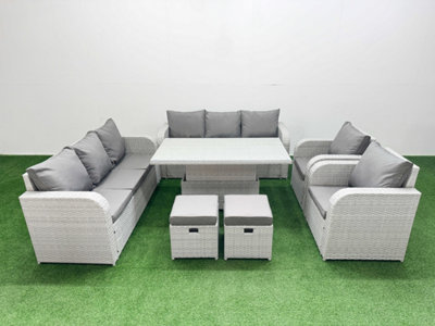 B&Q -  Pe Rattan High Back Lounge Sofa Set Adjustable Lifting Dining Or Coffee Table & Chairs Set Stools Light Grey