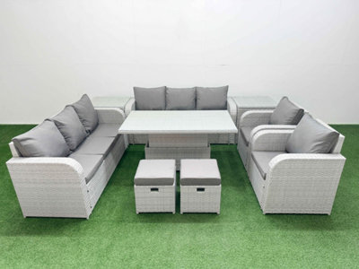 Fimous Pe Rattan High Back Lounge Sofa Set Adjustable Lifting Dining Or Coffee Table & Chairs Set Stools 2 Side Table from B&Q