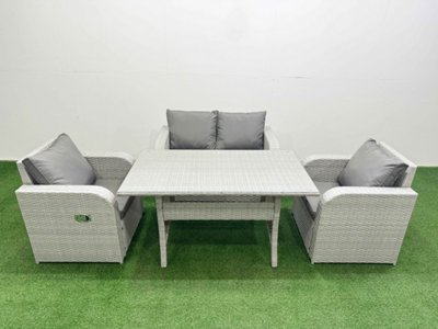 B&Q -  Light Grey Pe Wicker Rattan Garden Furniture Set Sofa Set Reclining Chair Rectangular Dining Table 4 Seater