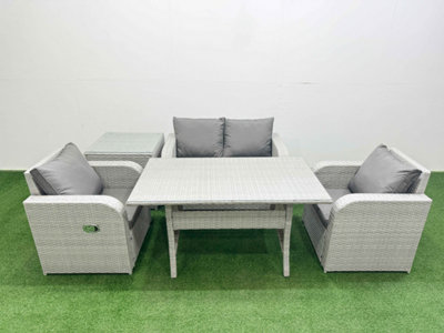 B&Q -  Light Grey Pe Wicker Rattan Garden Furniture Set Sofa Set Reclining Chair Rectangular Dining Table 4 Seater Side Table