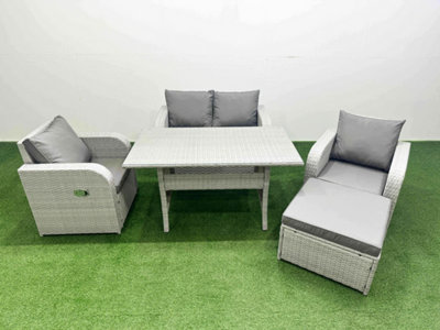 Fimous Light Grey Pe Wicker Rattan Garden Furniture Set Sofa Set Reclining Chair Rectangular Dining Table 5 Seater Footstool from B&Q