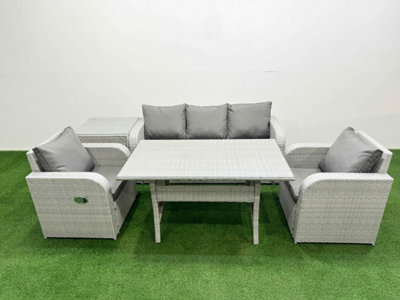B&Q -  Pe Rattan Garden Furniture Set Reclining Chair Sofa Lounge Sofa Set Rectangular Dining Table Side Table Light Grey