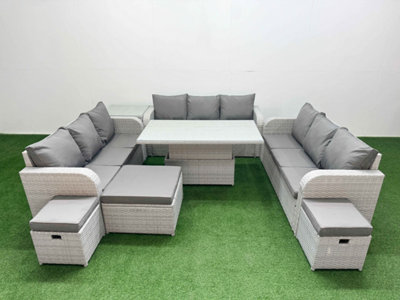 B&Q -  12 Seater Outdoor Garden Furniture Set Adjustable Lifting Dining Or Coffee Table 3 Seater Sofa 3 Stools Side Table