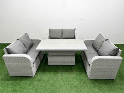Fimous 6 Seater Pe Wicker Rattan Furniture Sofa Sets Adjustable Lifting Dining Or Coffee Table 2 Seater Love Sofa Light Grey from B&Q