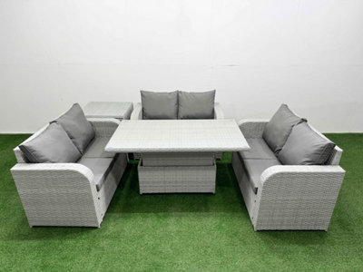 B&Q -  6 Seater Pe Wicker Rattan Furniture Sofa Sets Adjustable Lifting Dining Or Coffee Table Side Table Light Grey