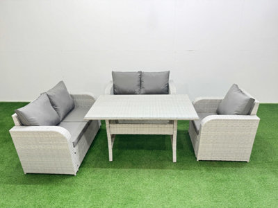 B&Q -  High Back Poly Rattan Garden Furniture Set Reclining Chair Loveseat Sofa Indoor Outdoor Set Light Grey