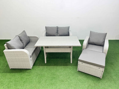 B&Q -  High Back Poly Rattan Garden Furniture Set Reclining Chair Loveseat Sofa Indoor Outdoor Set Big Stool Light Grey