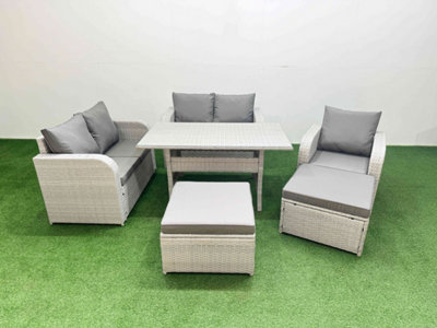 B&Q -  High Back Poly Rattan Garden Furniture Set Reclining Chair Loveseat Sofa Indoor Outdoor Set 2 Big Stool Light Grey