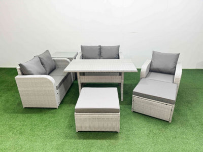B&Q -  High Back Poly Rattan Garden Furniture Set Reclining Chair Loveseat Sofa Indoor Outdoor Set 2 Big Stool Side Table