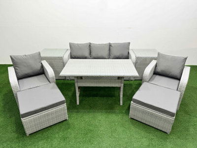 B&Q -  Pe Rattan Garden Furniture Set Reclining Chair Sofa Lounge Sofa Set Rectangular Dining Table 2 Side Table 2 Big Footstool