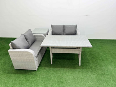 B&Q -  4 Seater Outdoor Love Sofa Set Rattan Garden Furniture Set Rectangular Dining Table Side Table Light Grey