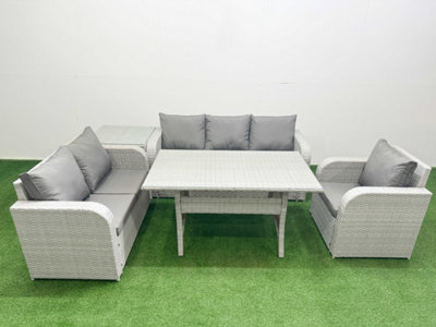 Fimous Pe Wicker 6 Seater Outdoor Rattan Furniture Sofa Sets Reclining Chair Loveseat Sofa 3 Seater Sofa Side Table