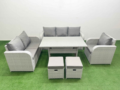 Fimous Pe Wicker 8 Seater Outdoor Rattan Furniture Sofa Sets Reclining Chair Loveseat Sofa 3 Seater Sofa Stool Light/Grey