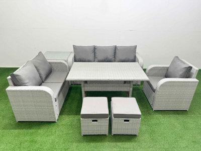 Fimous Pe Wicker 8 Seater Outdoor Rattan Furniture Sofa Sets Reclining Chair Loveseat Sofa 3 Seater Sofa Stool Side Table