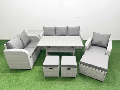 Fimous Pe Wicker 9 Seater Outdoor Rattan Furniture Sofa Sets Reclining Chair Loveseat Sofa 3 Seater Sofa Stool Side Table