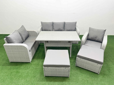 Fimous Pe Wicker 8 Seater Outdoor Rattan Furniture Sofa Sets Reclining Chair Loveseat Sofa 3 Seater Sofa 2 Big Footstools
