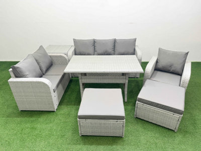 Fimous Pe Wicker 8 Seater Outdoor Rattan Furniture Sofa Sets Reclining Chair 3 Seater Sofa 2 Footstools Side Table