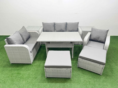 Fimous Pe Wicker 8 Seater Outdoor Rattan Furniture Sofa Sets Reclining Chair Loveseat Sofa 2 Big Footstools 2 Side Table