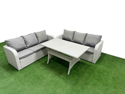 Fimous Outdoor Garden Furniture Sets 6 Seater Wicker Rattan Furniture Sofa Sets High Back Lounge Sofa Light/Grey