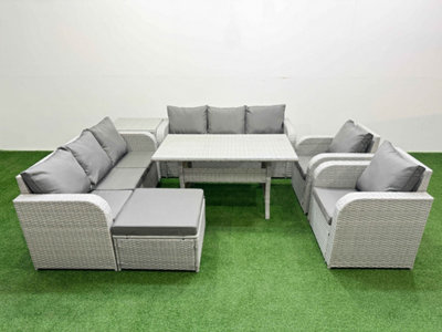 B&Q -  Pe Rattan High Back Lounge Sofa Set Rectangular Dining Table & Chairs Set 3 Seater Sofabig Footstool Side Table