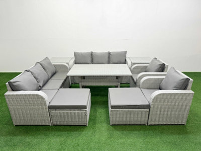 Fimous Pe Rattan High Back Lounge Sofa Set Rectangular Dining Table & Chairs Set 3 Seater Sofa2 Big Footstool 2 Side Table from B&Q