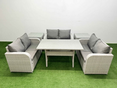 Fimous 6 Seater Pe Wicker Rattan Furniture Sofa Sets Rectangular Dining Table 2 Seater Love Sofa 2 Side Table Light Grey from B&Q