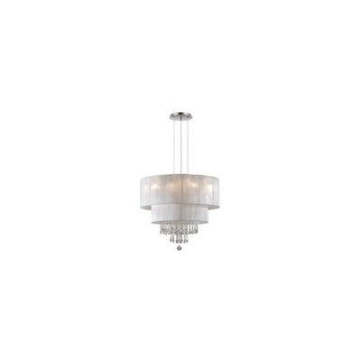 Ideal Lux Opera 6 Light Ceiling Pendant Chrome, Crystals With And White Shade, E27 B&Q
