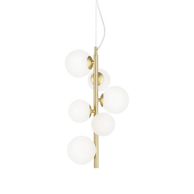 Ideal Lux Perlage 6 Light Globe Pendant Ceiling Light Brass from B&Q