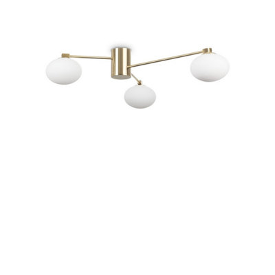 Ideal Lux Hermes 3 Light Globe Multi Arm Semi Flush Ceiling Lamp Brass from B&Q