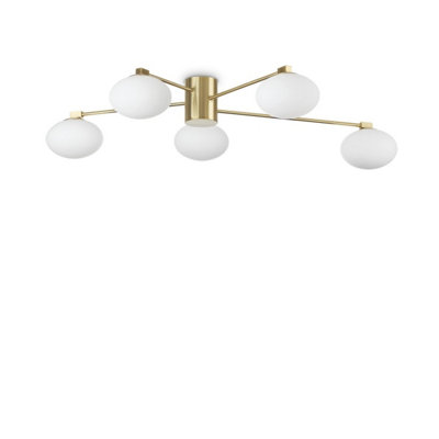 Ideal Lux Hermes 5 Light Globe Multi Arm Semi Flush Ceiling Lamp Brass from B&Q