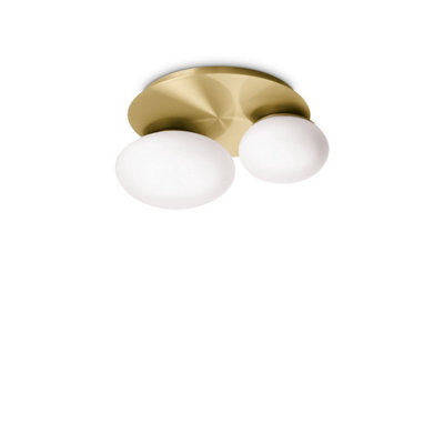 Ideal Lux Ninfea 2 Light Round Decoratiglass Flush Ceiling Light Brass from B&Q