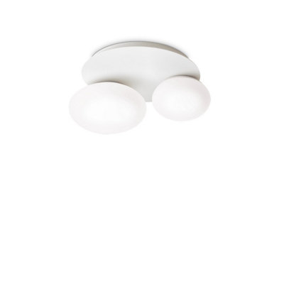 Ideal Lux Ninfea 2 Light Round Decoratiglass Flush Ceiling Light White from B&Q