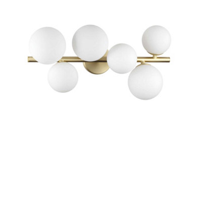 Ideal Lux Perlage 6 Light Globe Ceiling Light BrassWhite Glass Shade from B&Q
