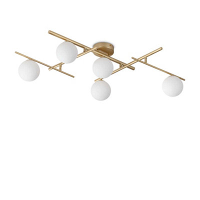 Ideal Lux Atlas 5 Light Globe Ceiling Light Brass from B&Q