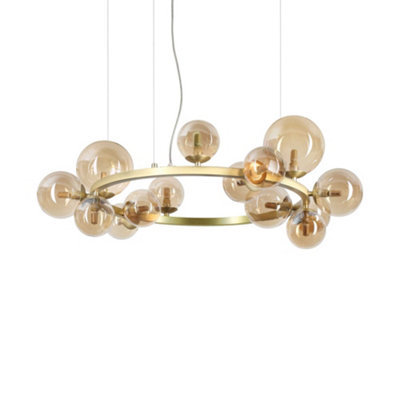 Ideal Lux Perlage 14 Globe Pendant Ceiling Brass Light