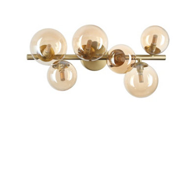 Ideal Lux Perlage 6 Light Globe Ceiling Light BrassAmber Glass Shade from B&Q