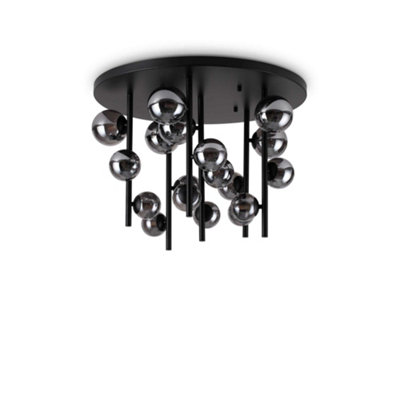 B&Q -  Luminosa Perlage 18 Light Globe Ceiling Light BlackSmokey Grey Shade