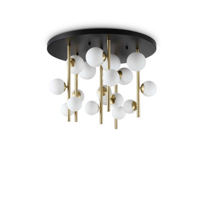 Ideal Lux Perlage 18 Light Globe Ceiling Light BrassWhite Glass Shade from B&Q