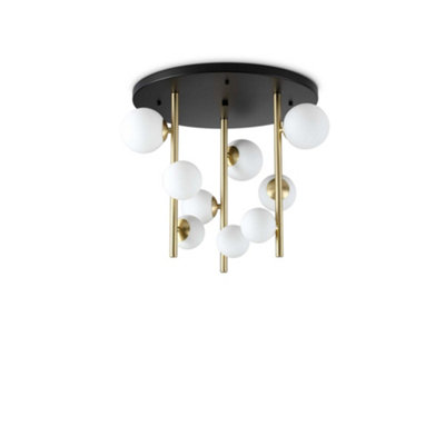 Ideal Lux Perlage 9 Light Globe Ceiling Light BrassWhite Glass Shade from B&Q