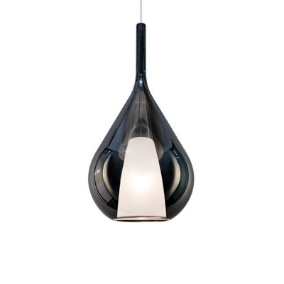 B&Q -  Luminosa Kalique Ill 28Cm Teardrop Dome Pendant Ceiling Light Smoke 1X E27