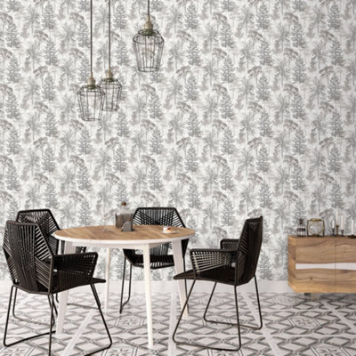 B&Q -  Evergreen Grey Mica Trees Smooth Wallpaper